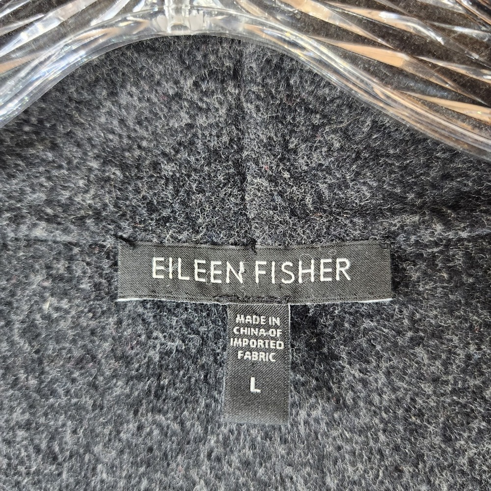Eileen Fisher Boiled Wool Open Front Shawl Collar Coat Womens L Charcoal Nice! - Picture 11 of 13